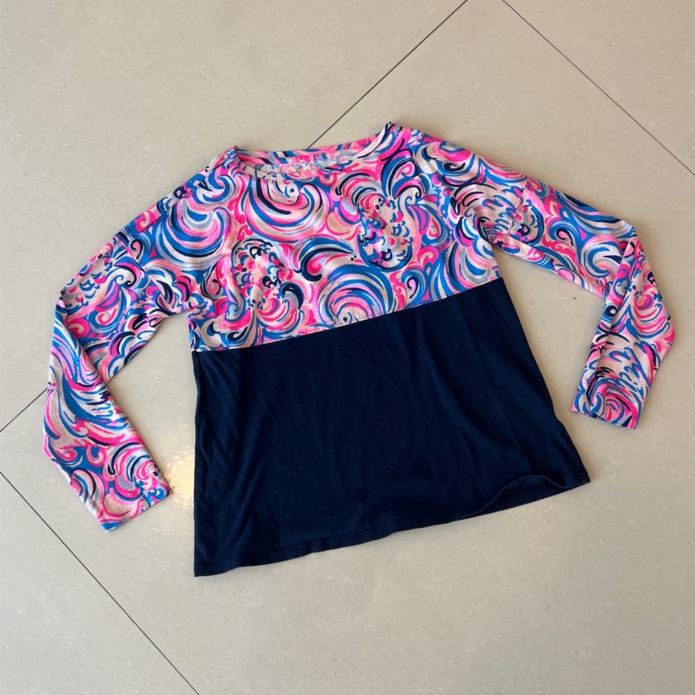Lilly Pulitzer Girls Long Sleeve Top in Pink, Blue & White